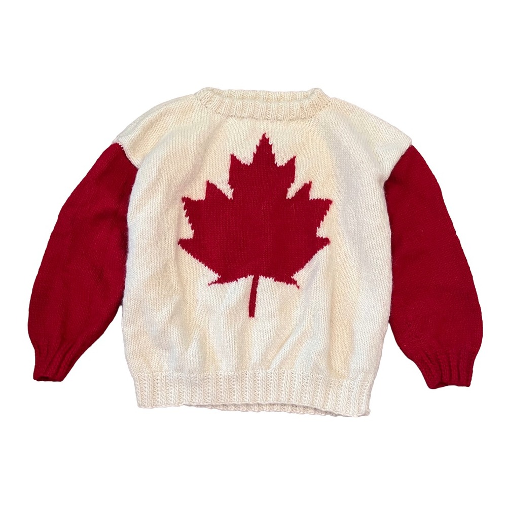Vintage Carlo Colucci Canada Flag Wool Knit Sweater Mens XL White Red Pullover